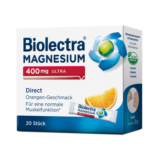 Biolectra® MAGNESIUM 400mg Ultra Direct Orange Sticks, 20 Stück