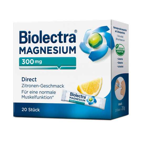 Biolectra® Magnesium 300mg Direct Zitrone Sticks, 20 Stück