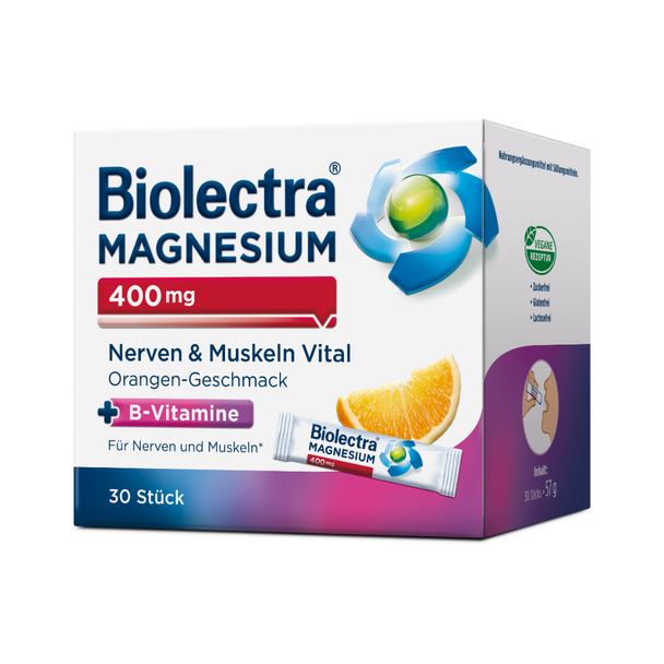 Biolectra® Magnesium 400mg Nerven & Muskeln Vital Direct Sticks, 30 Stück